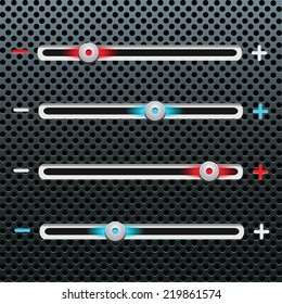Media elements on metal background. UI sliders. vector illustration