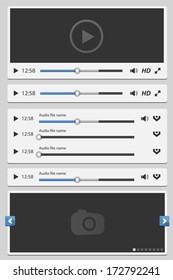 Media elements set white. Vector illustration