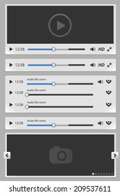 Media elements set white. Vector illustration