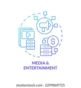 Media and entertainment blue gradient concept icon. Music and video files. Data lake use case abstract idea thin line illustration. Isolated outline drawing. Myriad Pro-Bold font used