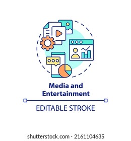 Media and entertainment concept icon. Big data application abstract idea thin line illustration. Content optimization. Isolated outline drawing. Editable stroke. Arial, Myriad Pro-Bold fonts used