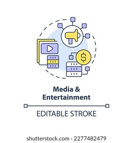 Media and entertainment concept icon. Music and video files. Data lake use case abstract idea thin line illustration. Isolated outline drawing. Editable stroke. Arial, Myriad Pro-Bold fonts used