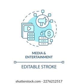 Media and entertainment turquoise concept icon. Data lake use case abstract idea thin line illustration. Isolated outline drawing. Editable stroke. Arial, Myriad Pro-Bold fonts used