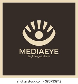 Media Eye People Logo. Sun Man Hand Logotype