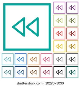 Media fast backward flat color icons with quadrant frames on white background