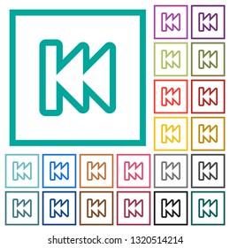 Media fast backward flat color icons with quadrant frames on white background