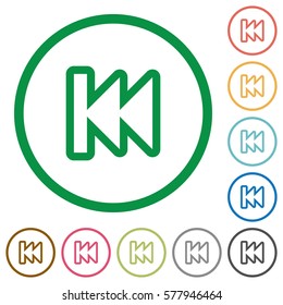 Media fast backward flat color icons in round outlines on white background
