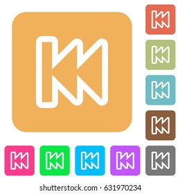 Media fast backward flat icons on rounded square vivid color backgrounds.