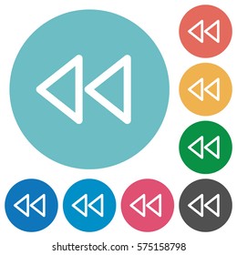 Media fast backward flat white icons on round color backgrounds
