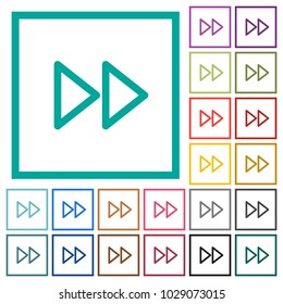 Media fast forward flat color icons with quadrant frames on white background