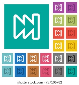 Media fast forward multi colored flat icons on plain square backgrounds. Included white and darker icon variations for hover or active effects.