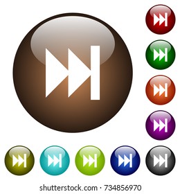 Media fast forward white icons on round color glass buttons