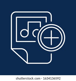 Media file blue monochrome linear icon. Adding music to playlist color thin line pictogram