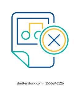 Media file deletion button color linear icon. Music removal blue and yellow thin line pictogram