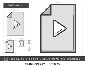 Media file vector line icon isolated on white background. Media file line icon for infographic, website or app. Scalable icon designed on a grid system.