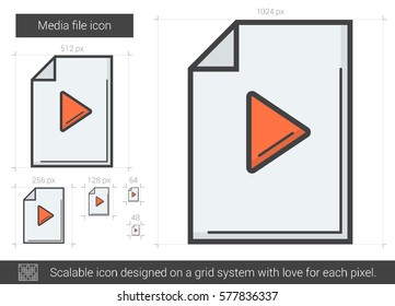 Media file vector line icon isolated on white background. Media file line icon for infographic, website or app. Scalable icon designed on a grid system.