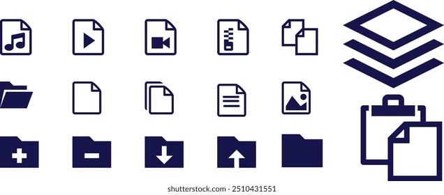 media , files , clipboard icons set for web . vector icons
