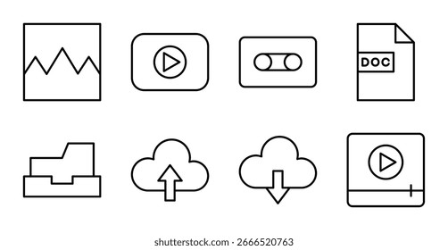 Conjunto de iconos de medios y archivos para la interfaz de usuario