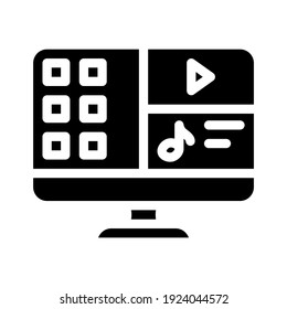 archivos multimedia vector de icono de glifo del sistema operativo. símbolo del sistema operativo de archivos multimedia. símbolo de contorno aislado ilustración negra