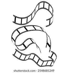 Las tiras de película multimedia enrollan la Imagen de Vector negativa. Conjunto de tiras de película con diferentes versiones de película
