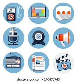 Media Flat Icons for Web and Mobile Applications