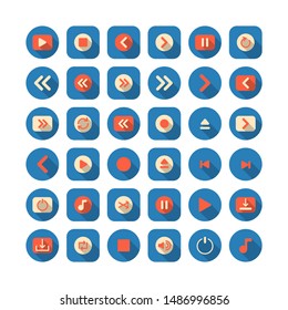 Media flat long shadow icon set. Vector and Illustration.