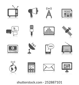 Media global network connection icons black set with newspaper globe tv isolated vector illustration