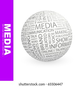 MEDIA. Globe with different association terms.