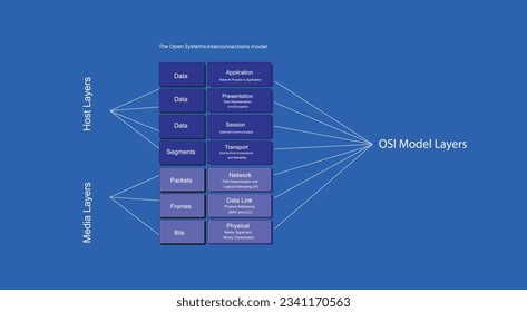 Capas de medios y host de la plantilla de vector de infografía del modelo OSI.