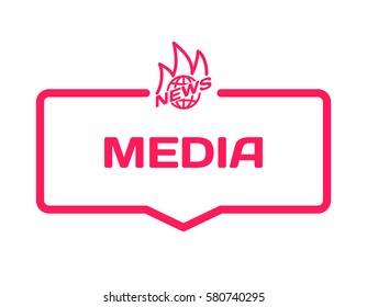 Media Hot News template dialog bubble in flat style on white background. Basis with fire globe icon for various word of plot. Stamp for quotes to cards, banners, labels, notes, blog article. Vector