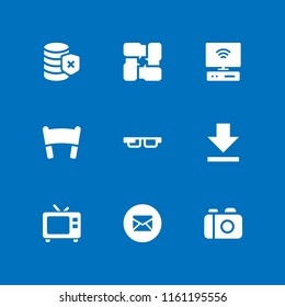 media icon. 9 media set with seo and web, banner, camera and smart glasses vector icons for web and mobile app