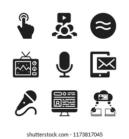 media icon. 9 media vector icons set. television, message on phone and mic icons for web and design about media theme