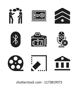 media icon. 9 media vector icons set. low battery, computer and bank icons for web and design about media theme