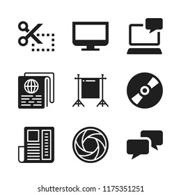 media icon. 9 media vector icons set. chroma, email on computer and aperture icons for web and design about media theme