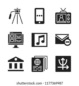 media icon. 9 media vector icons set. blog, parabolic and phone message icons for web and design about media theme