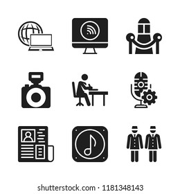 media icon. 9 media vector icons set. newspaper, microphone and premiere icons for web and design about media theme
