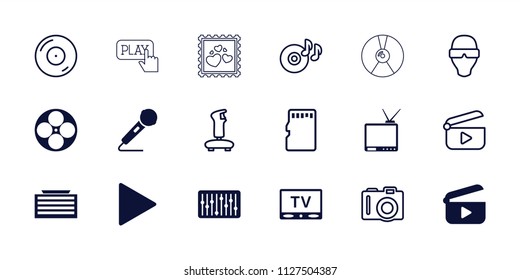 Media icon. collection of 18 media filled and outline icons such as business center building, play, microphone, slider, tv, camera. editable media icons for web and mobile.