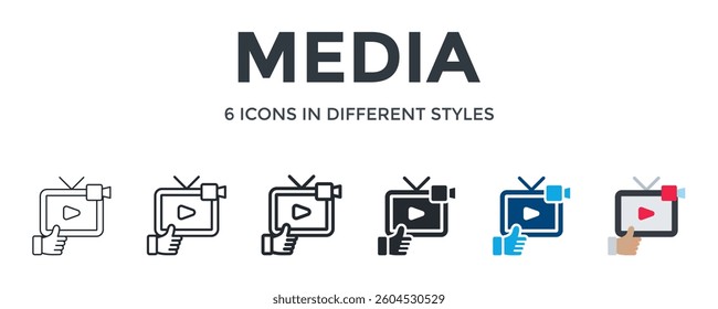 Media Icon In Different Style Vector Illustration. Designed In Thin Line, Regular Line, Bold Line, Glyph, Color Fill, And Flat Style Can Be Used For Web