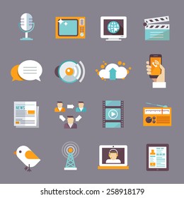 Media icon flat set with multimedia digital and creative entertainment symbols isolated vector illustration