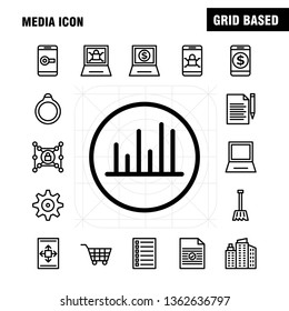 Media Icon Line Icons Set For Infographics, Mobile UX/UI Kit And Print Design. Include: Mobile, Media, Player, Tool, Image, Media, Raster, Picture, Icon Set - Vector
