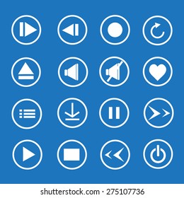 Media icon on blue background.