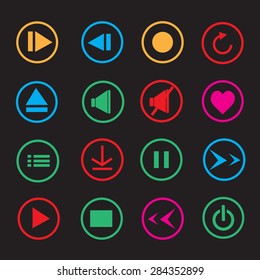Media icon on dark background.