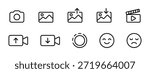 media icon set camera photo gallery video upload download emoji outline symbol for app interface