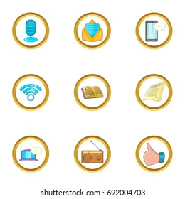 Media icon set. Cartoon set of 9 media vector icons for web isolated on white background