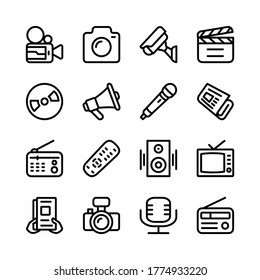 media icon set collection line art design editable stroke