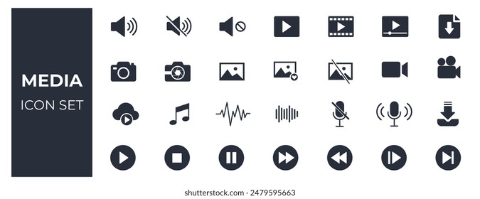 Media icon set. flat vector 