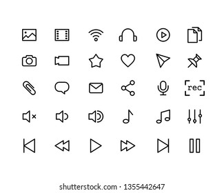 Media icon set outline simple flat style illustration.