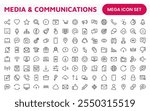 Media Icon Set. A sleek and modern collection of icons designed for the media industry, perfect for enhancing news platforms, entertainment apps, and digital marketing materials.