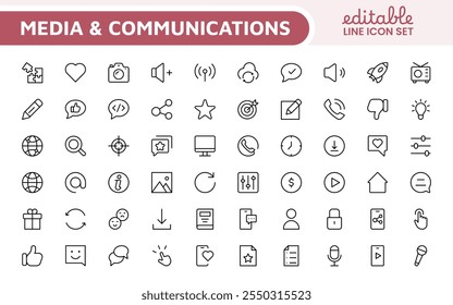 Media Icon Set. A sleek and modern collection of icons designed for the media industry, perfect for enhancing news platforms, entertainment apps, and digital marketing materials.