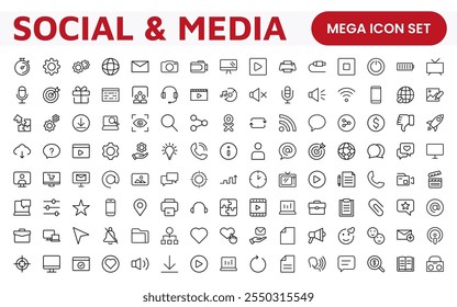 Media Icon Set. A sleek and modern collection of icons designed for the media industry, perfect for enhancing news platforms, entertainment apps, and digital marketing materials.